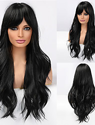 cheap -Long Black Wigs Cosplay Body Wave Synthetic Wigs with Bangs For White/Black Women Brazilian American Natural Hair