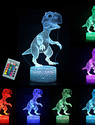 cheap -Dinosaur 3D Nightlight Night Light for Children Color-Changing Adorable Remote Control Touch Dimmer Gradient Mode Thanksgiving Day Christmas AA Batteries Powered USB 3pcs