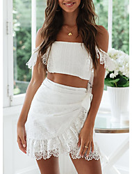 cheap -Women&#039;s Sexy Plain Casual Vacation Two Piece Set Off Shoulder Tube Top Skirt Sets Skirt Mini Skirt Lace up Ruffle Lace Tops