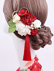 cheap -Kimono Yukata Silk Flower Hair Accessories Hair Ornaments and Wind Flower Ball Tassel Hairpin Festive Adult Ceremony Graduation Season Headwear