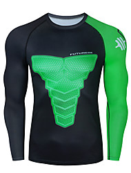 cheap -Men&#039;s Long Sleeve Compression Shirt Running Base Layer Top Athletic Athleisure Spandex Breathable Moisture Wicking Soft Running Active Training Walking Jogging Exercise Sportswear Green / Black Black