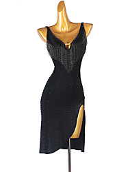 cheap -Latin Dance Dress Tassel Crystals / Rhinestones Women&#039;s Performance Sleeveless Chinlon