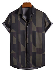 cheap -Men&#039;s Shirt Geometric Argyle Classic Collar Casual Daily Short Sleeve Tops Casual Fashion Dark Green