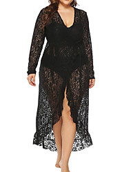 cheap -Women&#039;s Swimwear Cover Up Beach Dress Plus Size Swimsuit Lace for Big Busts Pure Color Black V Wire Bathing Suits New Vacation Fashion / Sexy / Modern