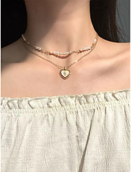 cheap -Layered Necklace Women&#039;s Double Layered Heart Personalized Anime Natural Romantic Fashion Lovely Gold 40 cm Necklace Jewelry 2pcs for Gift Daily Holiday Valentine&#039;s Day Promise Heart Shape