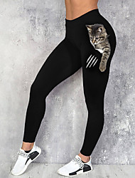 cheap -Women&#039;s Hip-Hop Athleisure Tights Leggings Print Ankle-Length Pants Leisure Sports Going out Stretchy 3D Print Cat Comfort Mid Waist Skinny White Black S M L XL XXL