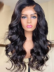 cheap -Soft Natural Color Loose Wavy Synthetic Hair Wigs for Women Glueless 180% Density Long Lace Front Wigs with Baby Hair