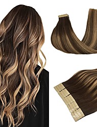 cheap -Human Hair Extensions Tape in Balayage Chocolate Brown to Caramel Blonde 14-24 Inch Natural Tape in Hair Extensions Seamless Straight Real Remy Hair Extensions 50g 20pcs