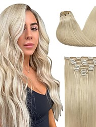 cheap -Platinum Blonde Hair Extensions Clip in Human Hair 120g 7pcs 20 Inch Remy Clip in Hair Extensions Straight Thick Real Natural Hair Extensions for Women