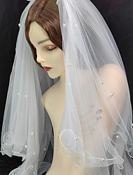 cheap -Two-tier European Style / Cute Wedding Veil Elbow Veils with Satin Bow / Beading 25.59 in (65cm) Lace / Tulle