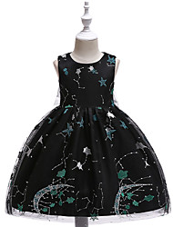 cheap -Kids Little Girls&#039; Dress Graphic A Line Dress Special Occasion Embroidered Black Midi Sleeveless Princess Sweet Dresses Summer Regular Fit 3-10 Years