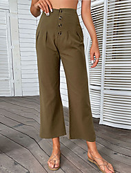 cheap -Women&#039;s Trousers Baggy Full Length Pants Daily Inelastic Solid Color High Waist ArmyGreen S M L XL
