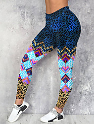 cheap -Women&#039;s Hip-Hop Athleisure Tights Leggings Print Ankle-Length Pants Leisure Sports Going out Stretchy Geometric Leopard Comfort Mid Waist Blue S M L XL XXL