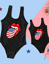 cheap -Mommy and Me American National Day Swimsuit Star Flag Causal Print Black Sleeveless Casual Matching Outfits