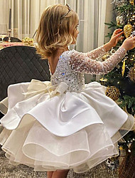 cheap -Kids Little Girls&#039; Dress Sequin Party Birthday Ruffle White Yellow Long Sleeve Princess Dresses 3-12 Years