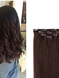 cheap -Clip in Hair Extensions Remy Human Hair for Women Silky Straight Human Hair Clip in Extensions 50grams 4pieces Dark Brown #2 Color 12-22 Inch