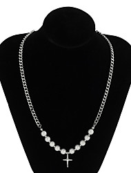 cheap -1pc Chain Necklace Pearl Necklace For Men&#039;s Women&#039;s Silver Party Evening Street Gift Imitation Pearl Retro Cross