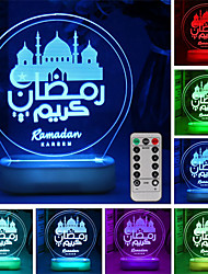 cheap -Ramadan Eid Light Mubarak Decor Remote Control RGB Ornament Light Eid Kareem Ramadan Decor for Home Ramadan Mubarak Eid Al Adha Islamic Muslim Party Decor