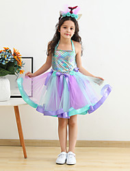 cheap -Kids Little Girls&#039; Dress Rainbow Mermaid colour Strap Dress Party Performance Mesh Patchwork Bow Multicolor Mint color Pink Above Knee Sleeveless Beautiful Sweet Dresses Children&#039;s Day Spring Summer