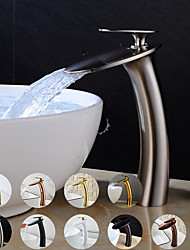 cheap -Brushed Gold Waterfall Bathroom Sink Faucet with Supply Hose,Single Handle Single Hole Vessel Lavatory Faucet,Slanted Body Basin Mixer Tap Tall Body Commercial