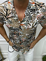 cheap -Men&#039;s Shirt Print Leaves Turndown Street Casual Button-Down Short Sleeve Tops Casual Fashion Breathable Comfortable Khaki