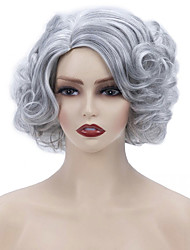 cheap -Gray Short Wigs for Women Synthetic Blend Wig Curly Hair Natural Curly Gril Hair Synthet Highlight Cosplay Female Wig