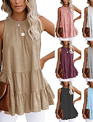 cheap -summer new solid color pullover round neck pleated t-shirt sleeveless vest top women&#039;s clothing