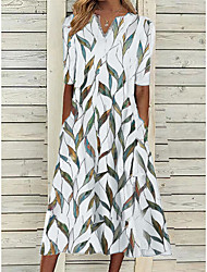 cheap -Women&#039;s A Line Dress Knee Length Dress White Half Sleeve Print Print Spring Summer V Neck Casual 2022 S M L XL XXL 3XL