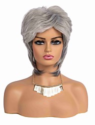 cheap -Short Mixed Grey Wigs with Bangs For Women Synthetic Natural Small Wigs for Beauty Gift Wig