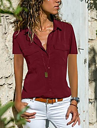 cheap -Women&#039;s Blouse Pocket Solid Colored Daily Shirt Collar T-shirt Sleeve Light Summer Blue Black Purple Dark Red Pink