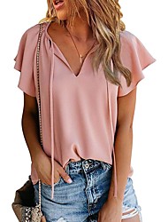 cheap -european and american cross-border women&#039;s clothing 2022 summer amazon solid color casual v-neck chiffon shirt loose simple short-sleeved top