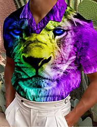 cheap -Men&#039;s Golf Shirt 3D Print Lion Animal Turndown Casual Daily Button-Down Print Short Sleeve Tops Casual Fashion Designer Breathable Rainbow