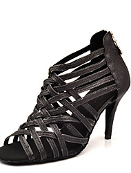 cheap -Women&#039;s Latin Shoes Dance Shoes Performance Heel Customized Heel Peep Toe Black Gold Zipper Adults&#039;