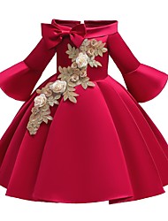 cheap -Kids Little Girls&#039; Dress Floral Flower Party Pegeant Bow Green Pink Red Cotton Elegant Princess Dresses