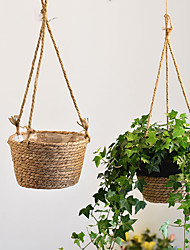 cheap -Straw Basket Flower Basket Woven Flower Pot Rattan Basket Chlorophytum Potted Plant Flower Basket Flower Pot Bamboo Basket Fresh Flower Basket
