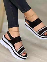 cheap -Women&#039;s Sandals Rhinestone Wedge Heel Peep Toe Casual Daily Walking Shoes PU Leather Ankle Strap Spring Summer Solid Colored Black Rosy Pink Light Red