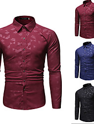 cheap -Men&#039;s Shirt Geometric Argyle Turndown Street Casual Button-Down Print Long Sleeve Tops Casual Fashion Streetwear Cool Black Wine Navy Blue Summer Shirt