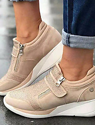 cheap -Women&#039;s Sneakers Wedge Heel Round Toe Basic Casual Daily Outdoor Walking Shoes Zipper Magic Tape Fall Spring Solid Colored Gray Blue Beige