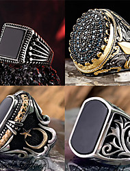 cheap -1pc Adjustable Ring For Men&#039;s Obsidian Black Wedding Halloween Birthday 18K Gold Geometrical Joy