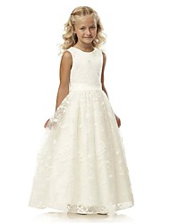 cheap -Kids Little Girls&#039; Dress Solid Colored Party Wedding Special Occasion Embroidered Lace White Ivory Sleeveless Elegant Cute Sweet Dresses Spring Summer Regular Fit 3-12 Years
