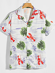 cheap -Men&#039;s Shirt Print Leaves Turndown Street Casual Button-Down Short Sleeve Tops Casual Fashion Breathable Comfortable White