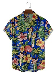 cheap -Men&#039;s Shirt 3D Print Graphic Prints Turndown Casual Daily Short Sleeve Tops Casual Hawaiian Sea Blue