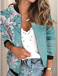 cheap -Women&#039;s Bomber Jacket Varsity Jacket Daily Holiday Going out Spring Summer Regular Coat Stand Collar Regular Fit Breathable Sporty Active Casual Jacket Long Sleeve 3D Print Floral Full Zip Print Blue