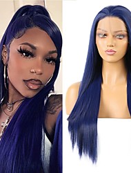 cheap -Synthetic Lace Wig Natural Straight Style 14-26 inch Blue Middle Part 13*2.5 lace front Wig All Wig Royal Blue