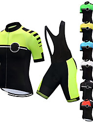 cheap -21Grams® Men&#039;s Short Sleeve Cycling Jersey with Bib Shorts Spandex Polyester Black / Yellow Green White Bike Clothing Suit 3D Pad Breathable Quick Dry Moisture Wicking Back Pocket Sports Geometric
