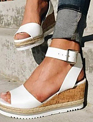 cheap -Women&#039;s Sandals Wedge Sandals Platform Sandals Corkys Sandals Platform Wedge Heel Ankle Strap Heel Peep Toe Casual Daily Faux Leather Buckle Ankle Strap Summer Solid Colored Dark Brown White Black