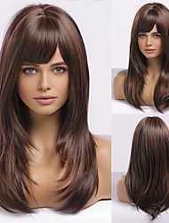 cheap -Brown Wigs for Women Long Straight Layered Highlight Color Wigs Synthetic Women&#039;s Wig with Bangs