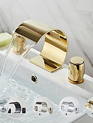 cheap -Brass Bathroom Sink Faucet Contain with Cold and Hot Water Widespread /Waterfall Electroplated Bath Taps Two Handles Three Holes Basin Faucet