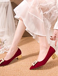cheap -Women&#039;s Heels Formal Shoes Dress Shoes Bridal Shoes Imitation Pearl Pumps Pointed Toe Elegant Classic Party Wedding Satin Loafer Spring Summer Solid Colored Wine