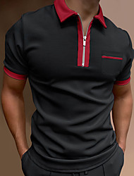 cheap -Men&#039;s Golf Shirt Solid Colored Turndown Gym golf shirts Patchwork Short Sleeve Slim Tops Designer Punk &amp; Gothic Sports Wine Black / Red Black / White